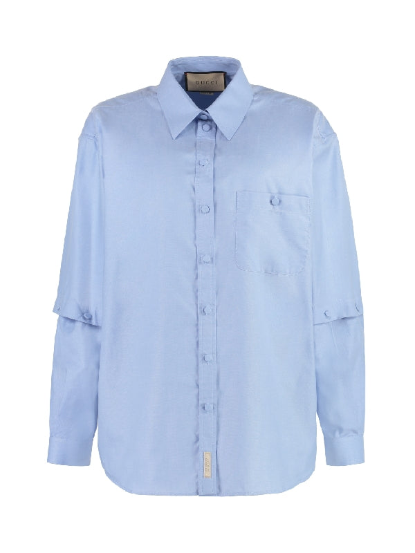Button Detachable Sleeve Cotton Shirt