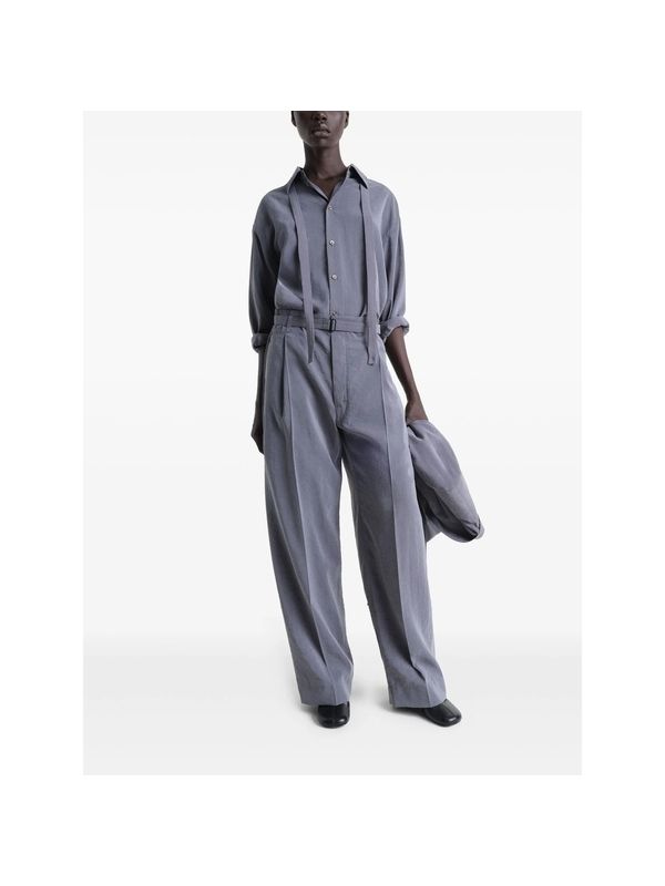 Belted Silk Blend Relaxed Wide Pants