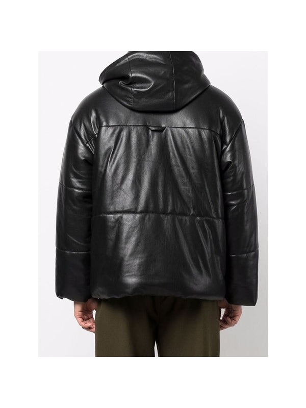 Faux Leather Hoodie Padded Jacket