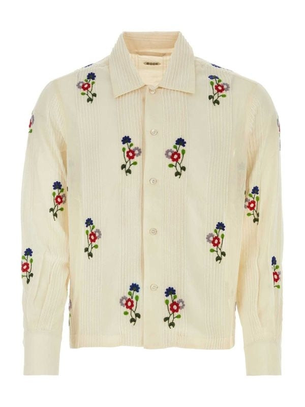 Flower Embroidered Cotton Shirt