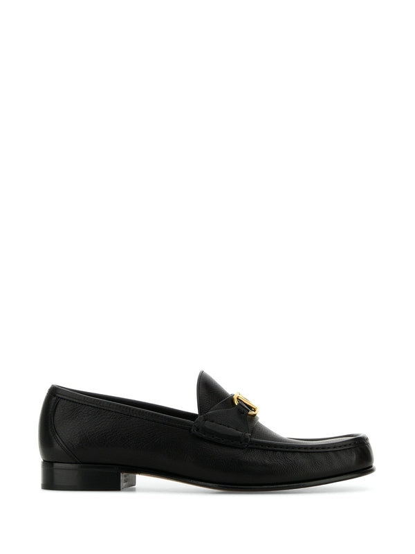 V Logo Leather Loafers