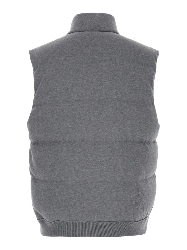 Grey Sleeveless Jacket with High Neck and Logo Patch on the Front in Cotton Man Vests
