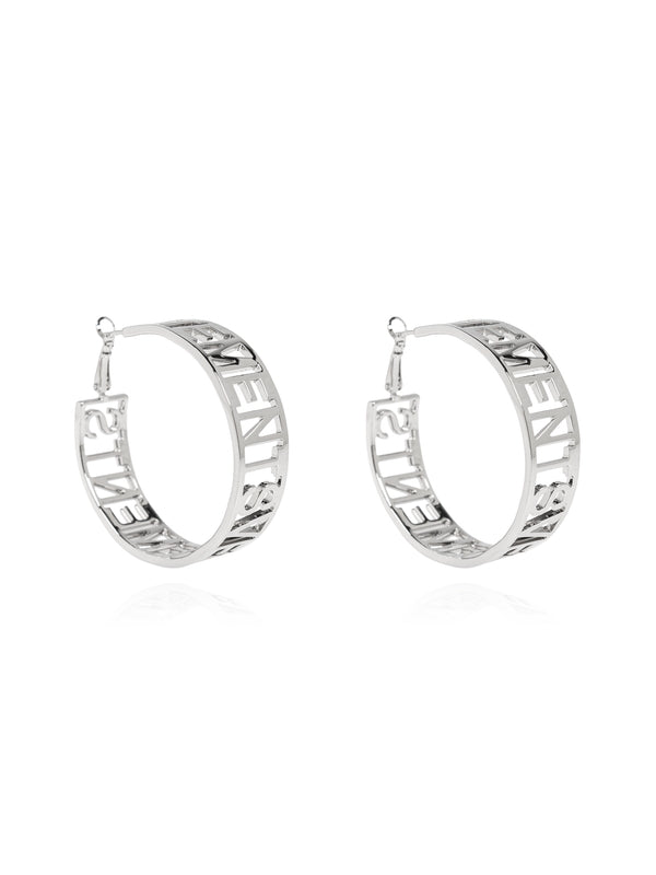 Logo Detail Silver Hoop Earrings