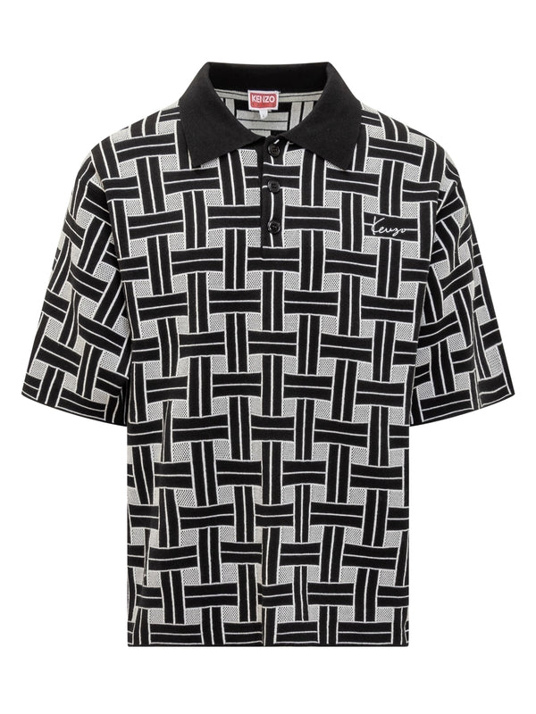 Woven Pattern Short Sleeve Polo Shirt