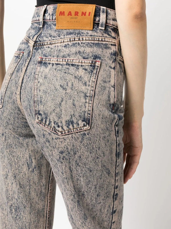 Washing Detail Cropped Denim Pants