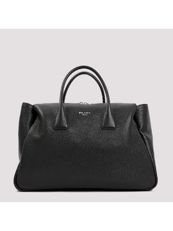 Logo Grain Leather Travel Tote Bag