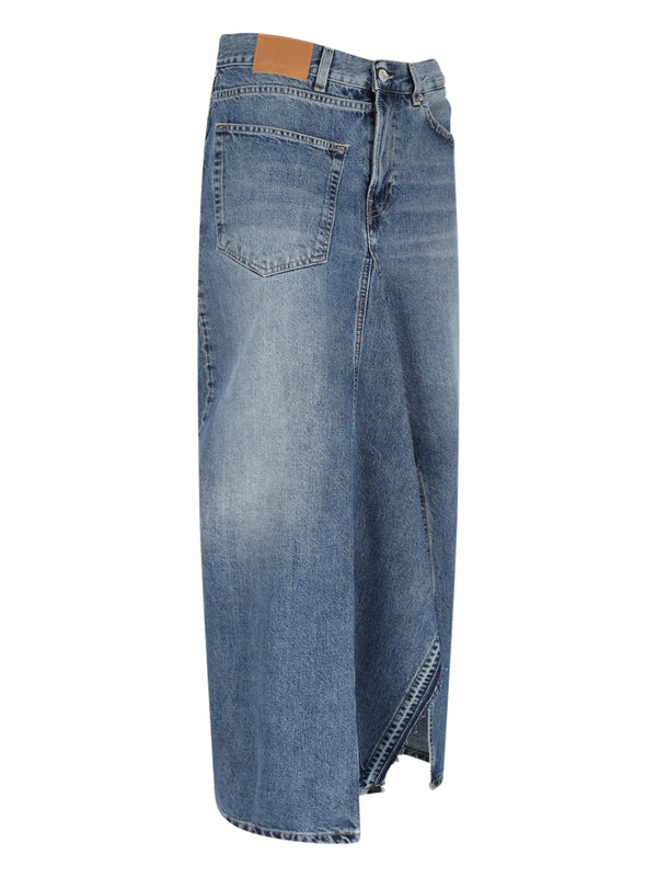 Back Logo Patch Asymmetric Denim Skirt