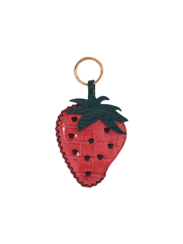 Strawberry Croco Effect Leather Keyring Pouch