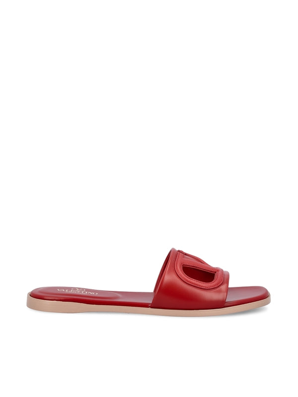 V Logo Cutout Band Leather Slide