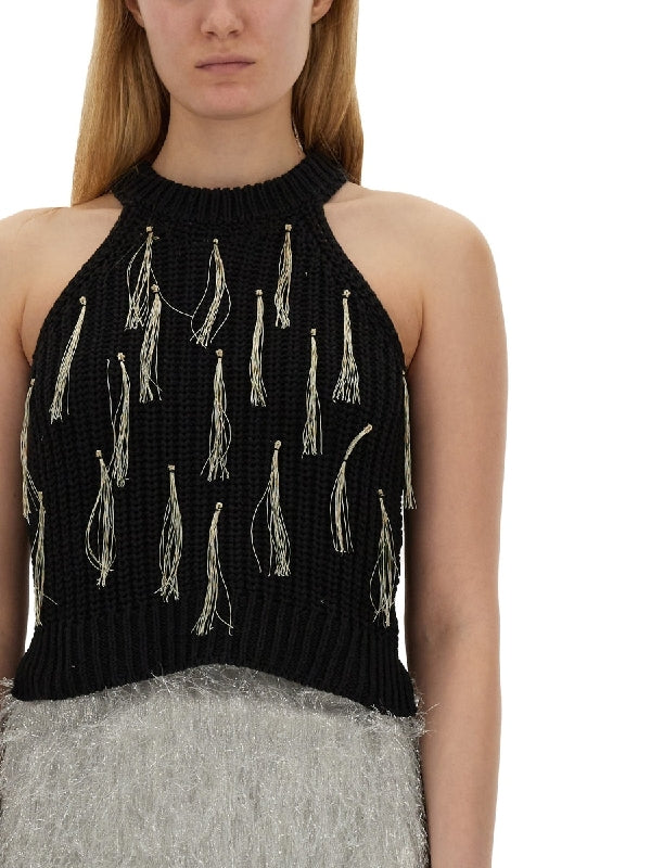 Fringe Detail Cotton Sleeveless Top