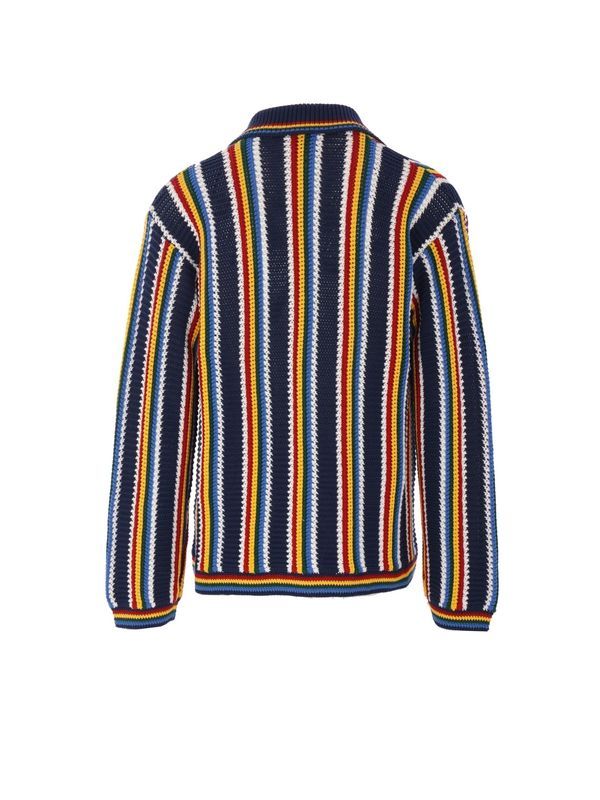 Logo Patch Stripe Cotton Nylon Cardigan