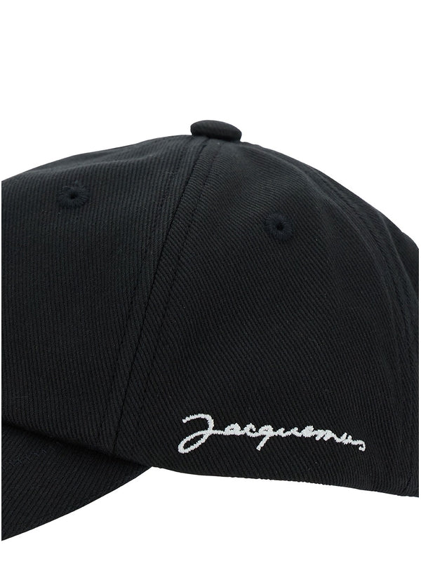 'La Casquette' Black Baseball Cap with Embroidered Logo in Cotton Man Cap