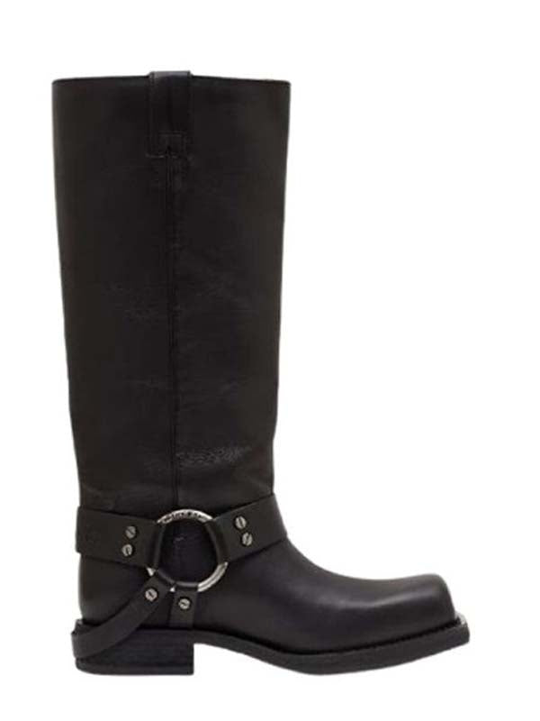 ACNE STUDIOS BLACK LEATHER BUCKLE BOOTS High Boots