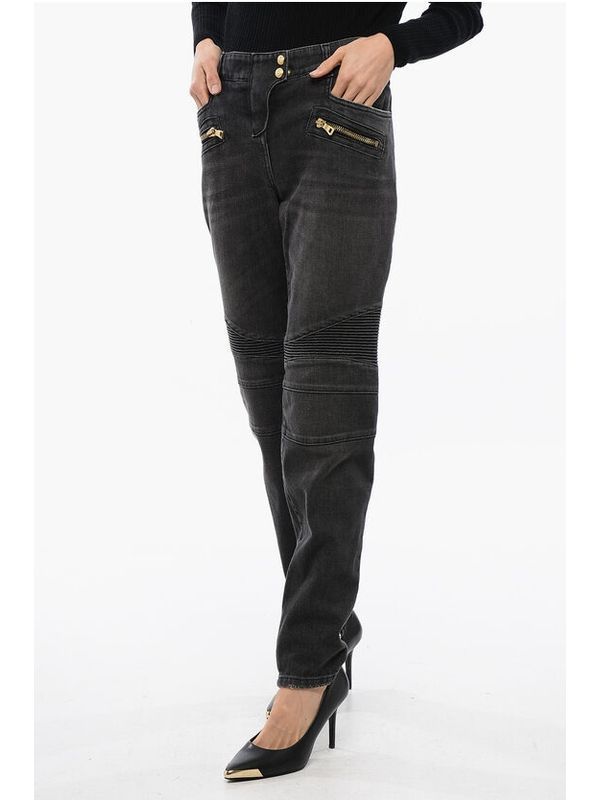 Zipper Detail Cotton Denim Pants