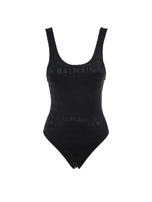 Black Allover Logo One-Piece Swimsuit