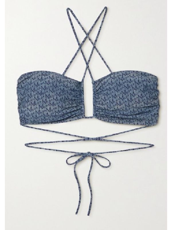 Allover Logo Denim Pattern Bikini Top