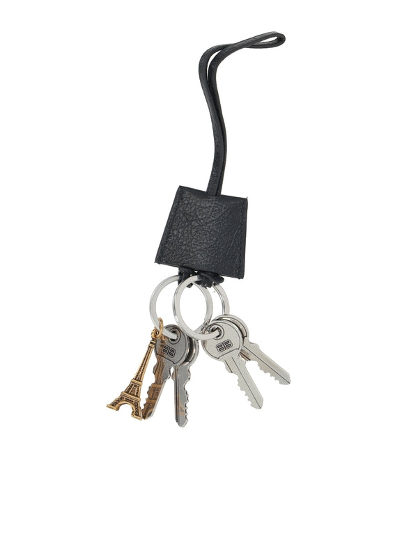 Metal Charm Detail Leather Keyring