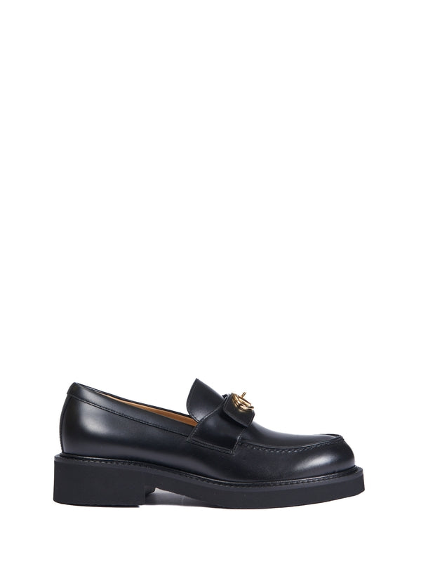 V Logo Leather Loafers