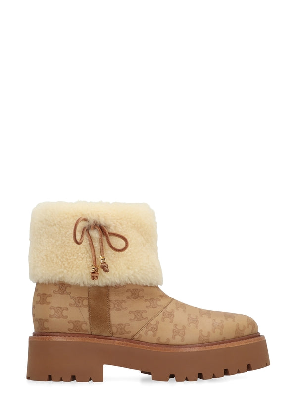 Shearling Triomphe Logo Leather Ankle Boots