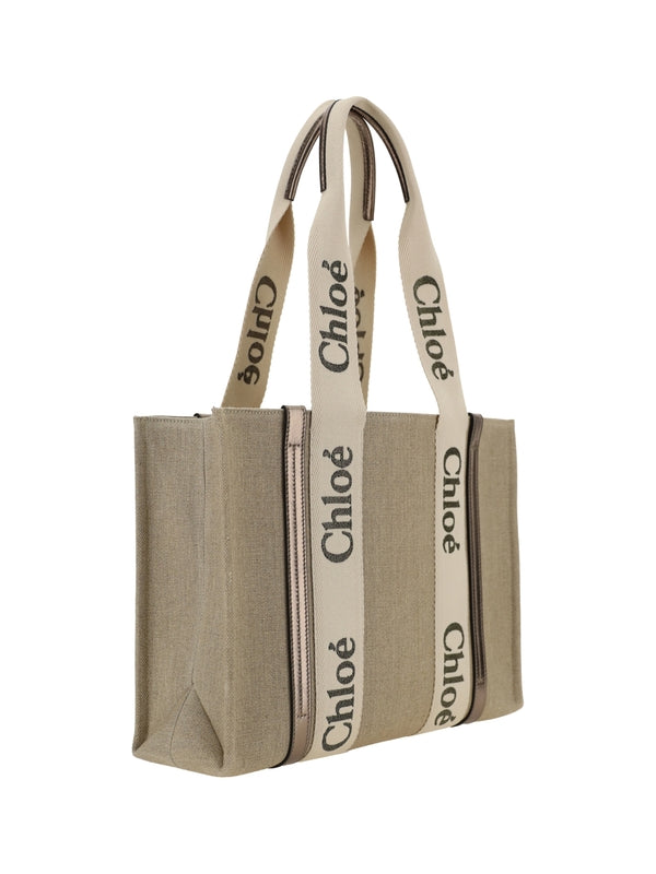 Woody Logo Linen Tote Bag