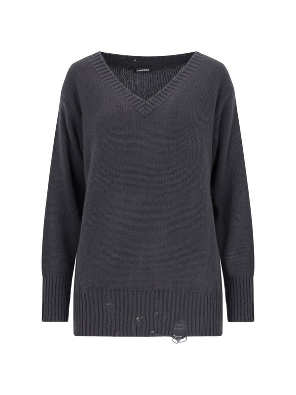 Ribbed Cashmere V-Neck Knit