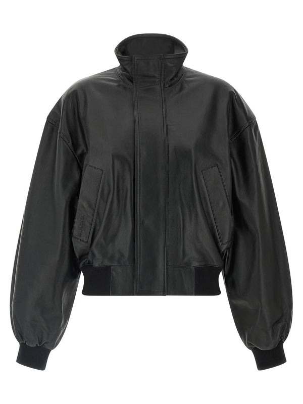 Balenciaga High Neck Leather Bomber Jacket