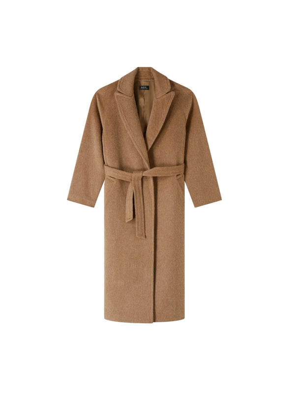 Beige Belt Detail Merino Wool Coat