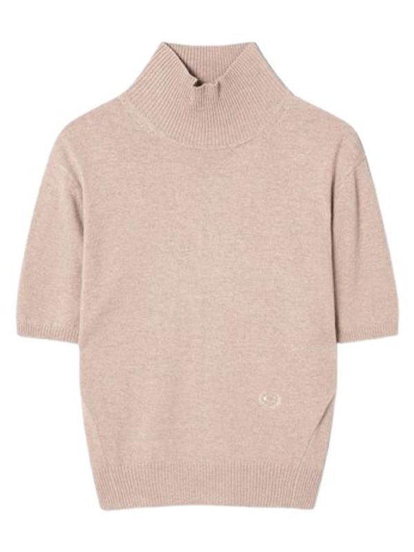 Back Cutout High Neck Short Sleeve Knit