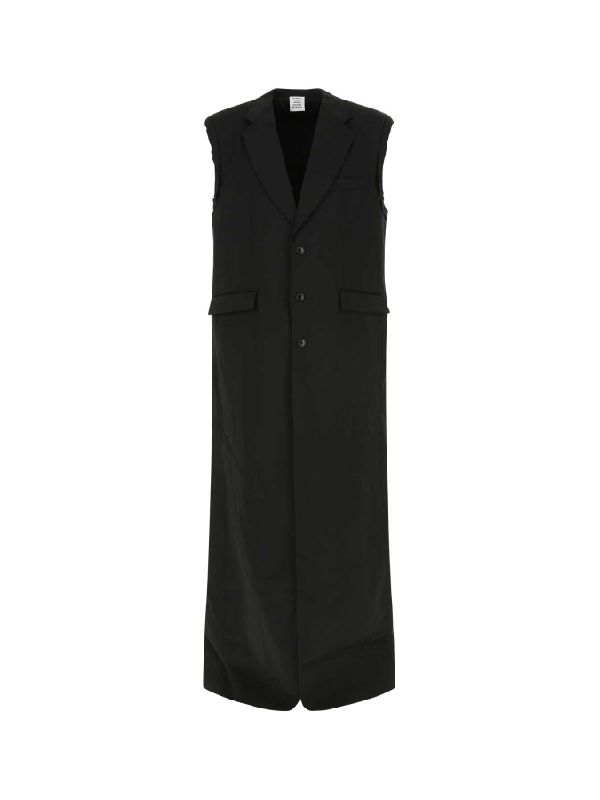 Low Cut Sleeve Oversize Wool Long Vest