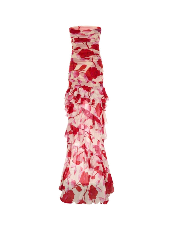 Flower Printed Ruffle Long Dress