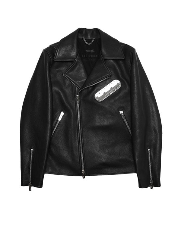 Silver Logo Decoration Double Biker Leather Jacket