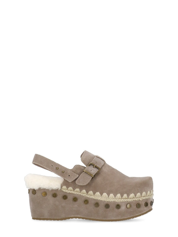 Buckle Detail Suede Leather Wedge Sandals