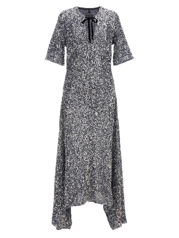 Bow Decorative Sequin Long
  Dress