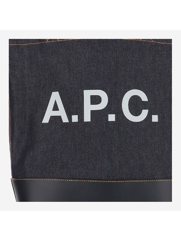 Axel Logo Leather Cotton Denim Tote Bag