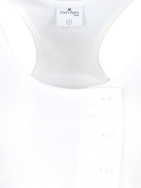 Asymmetric Button Rib Sleeveless Top