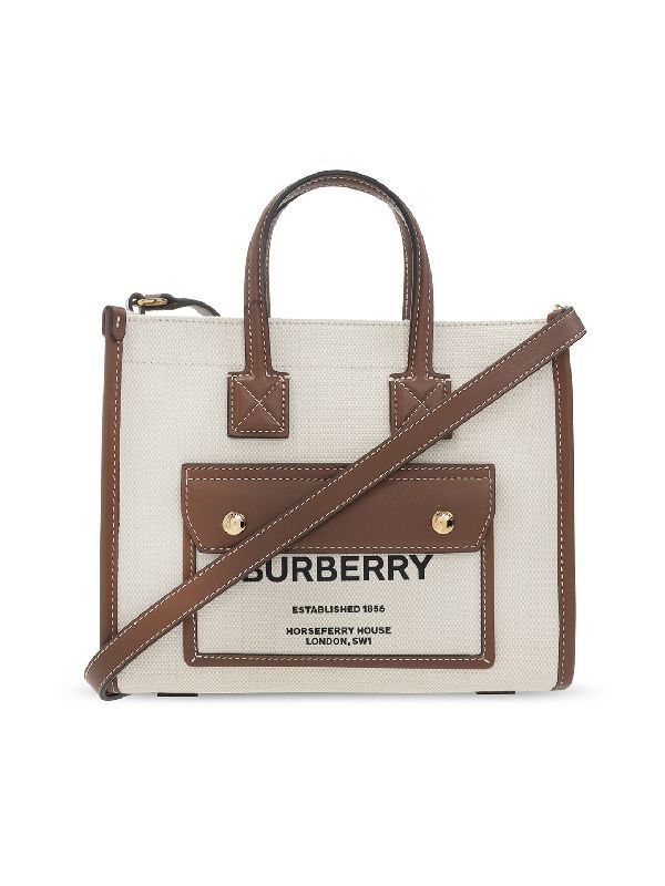 Two-Tone Canvas Leather Freya Mini Tote
  Bag