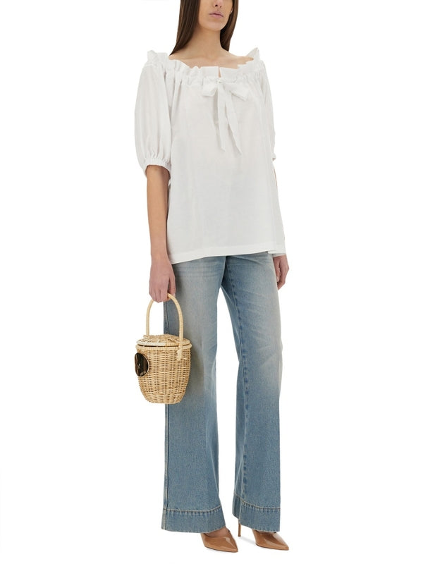 Drawstring Ruffle Neck Top