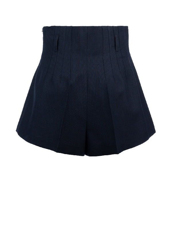 Wool Pleated High Waist Shorts