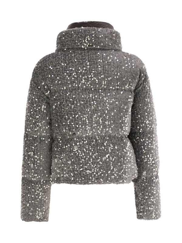 All-over Sequin High-neck Velvet Padded Jacket