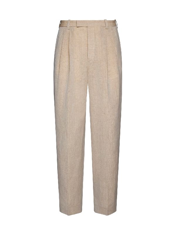 Wool Linen Pintuck Tailored Pants