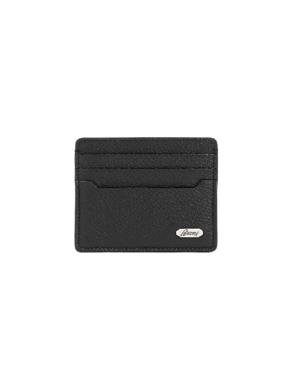 Metal Logo Leather Card Holder