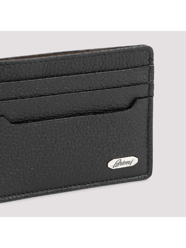 Metal Logo Leather Card Holder