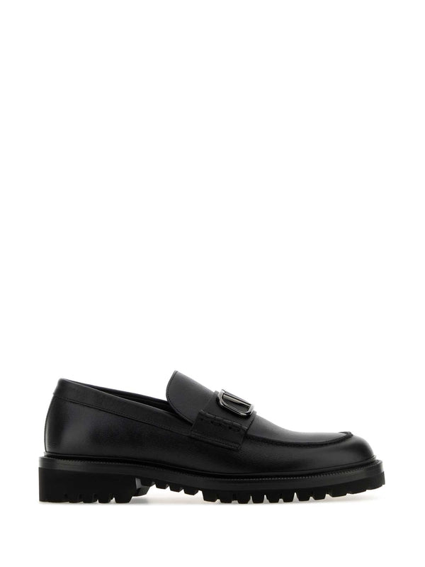 V Logo Leather Loafers