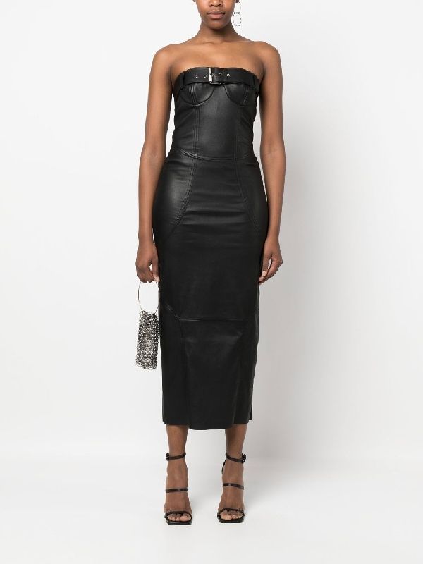 Buckle Belted Lambskin Bustier Dress