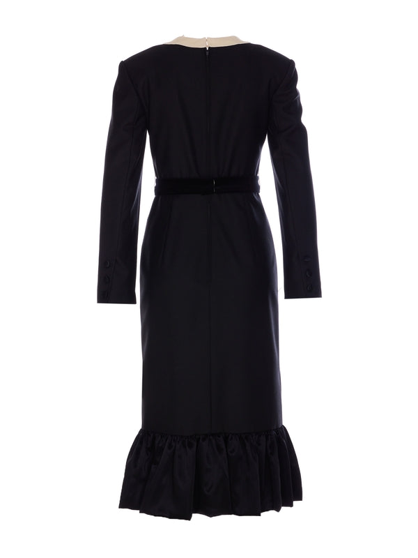 Bow Detail Wool Midi Dress