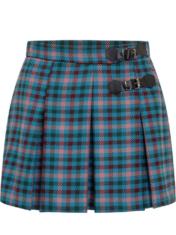 Check Pattern Strap Pleated Mini Skirt