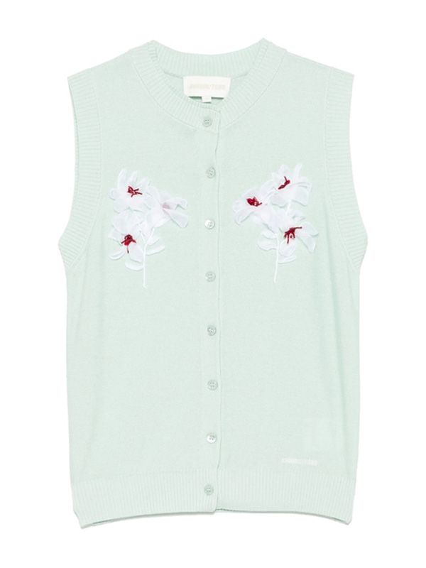 Flower Embellished Silk Cashmere Knit Vest