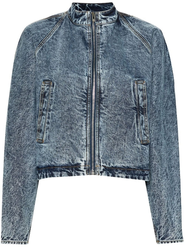 Washing Denim High Neck Zip Jacket