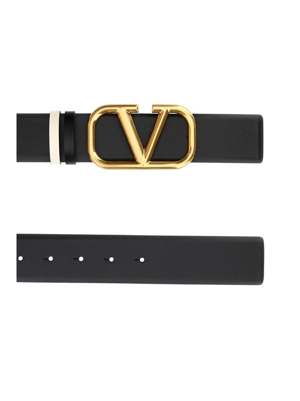 V Logo Reversible Leather Belt