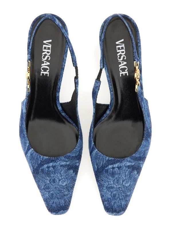 Baroque Denim Low Slingback Heel